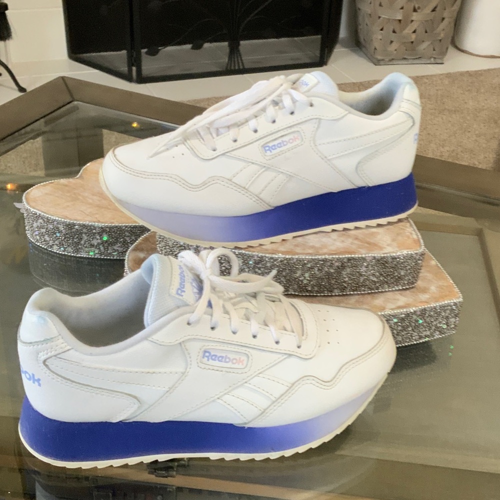 Reebok White Sneakers with Blue Soles